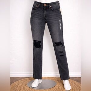 Bohme Black Distressed Jeans 24 High Rise Straight Raw Hem NWT